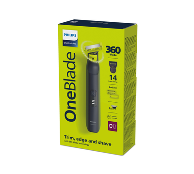 Philips OneBlade F&B 360 - 60 min funcionamiento, 1 cuchilla cara, 1 cuchilla cuerpo, protector piel, peine corporal, peine ajustable 5 en 1