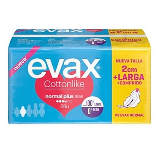 Compresas Evax Cottonlike Normal Plus Alas 28 unidades