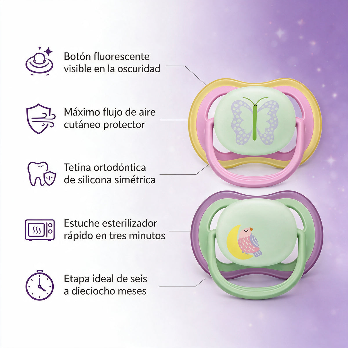 Philips Avent 2 Chupetes UltraAir Nocturno 6-18m niña