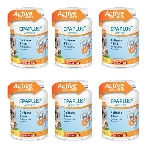 Epaplus Colágeno con Silicio, Ácido Hialurónico, Magnesio en polvo Sabor Limón PACK 6X334 g (30 días)