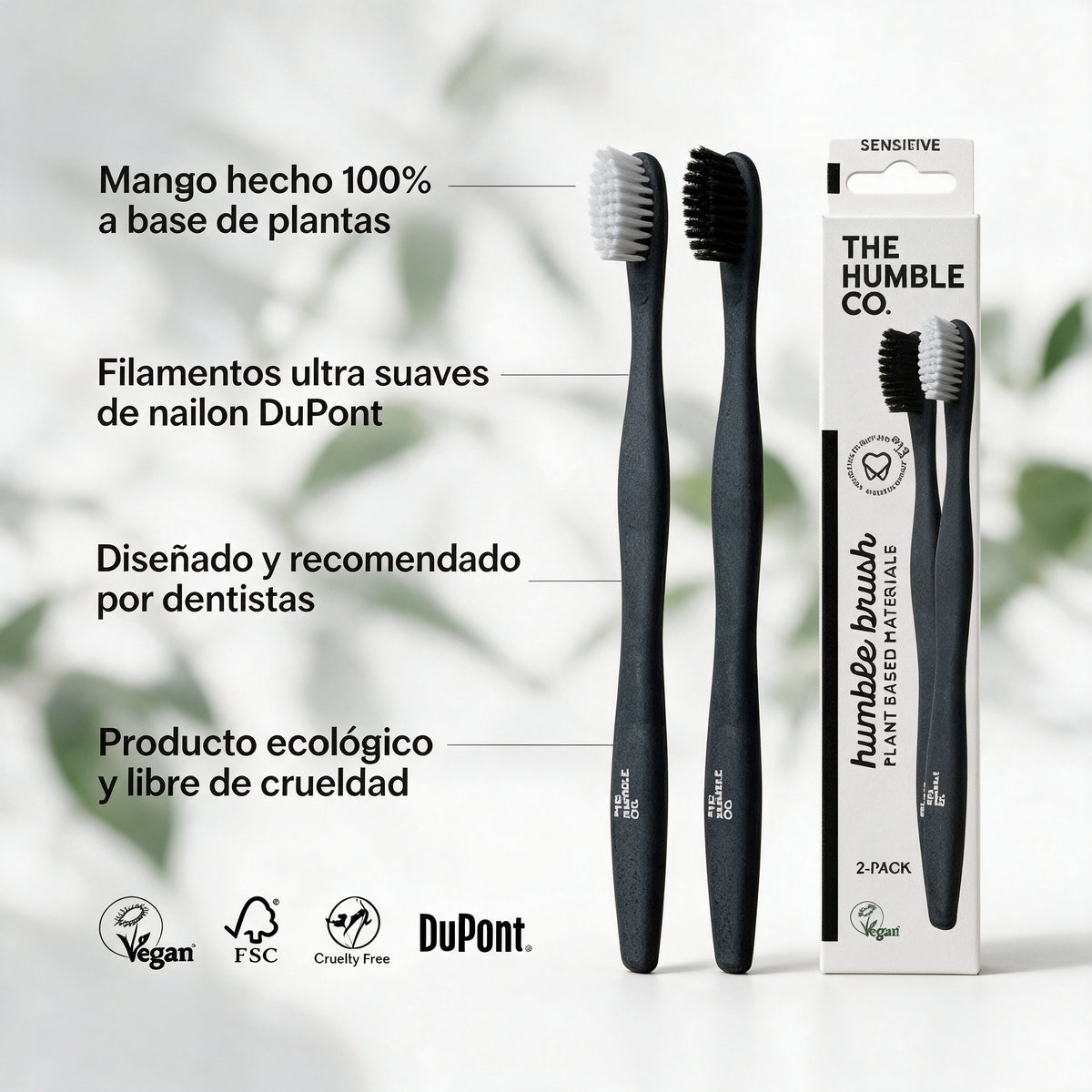 The Humble Cepillo dientes base Plantas negro y blanco pack 2 uds