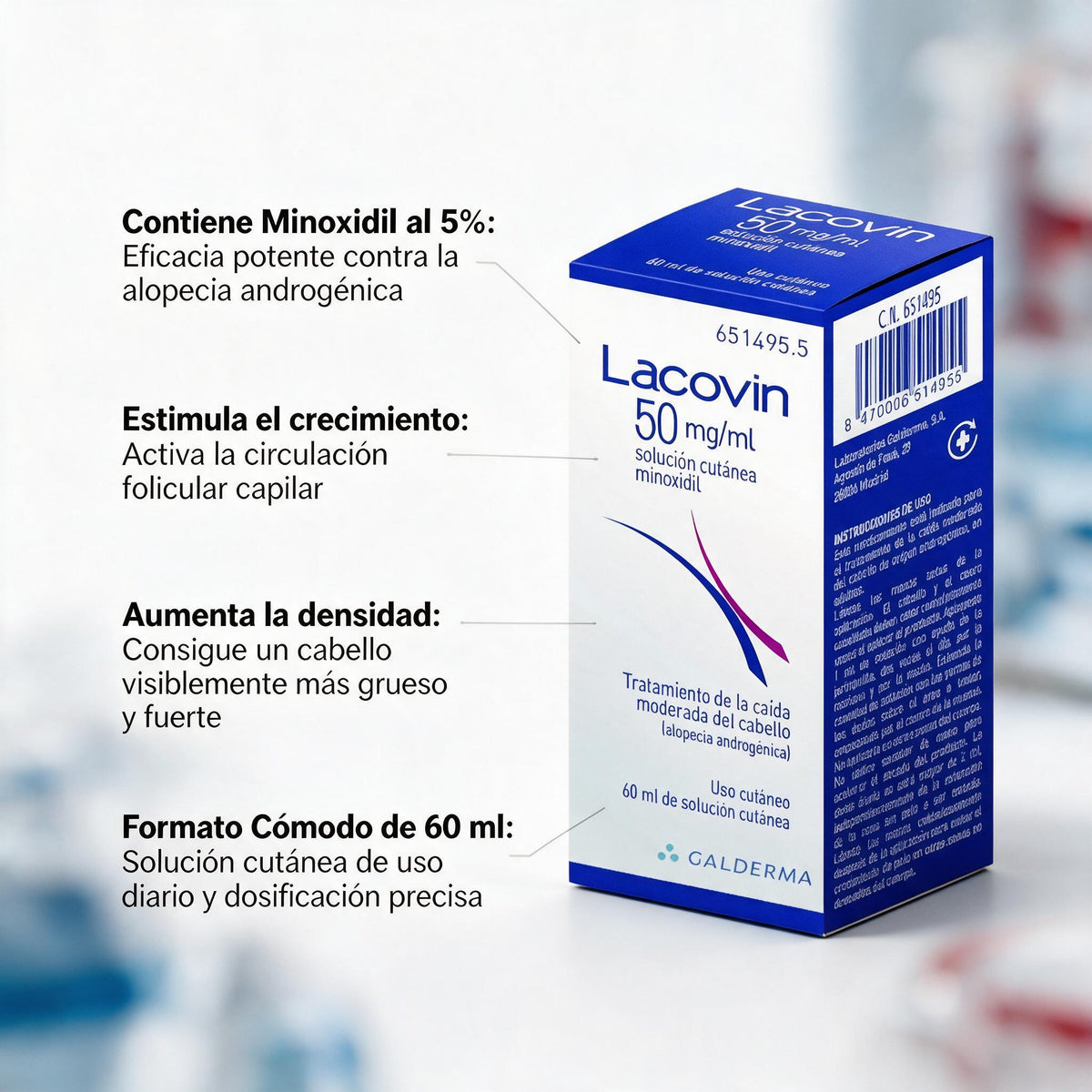 Lacovin 50 mg/ml Solución Cutánea 60 ml