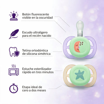 Philips Avent Chupetes Ultra Start 0-2m niña 2 uds - nocturno