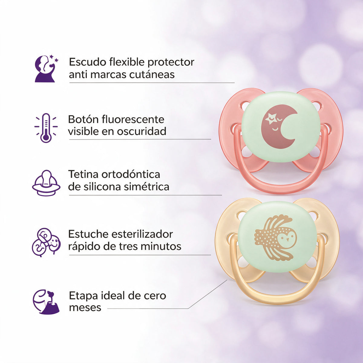 Philips Avent Chupetes Ultra Soft nocturnos 0-6 m niña 2 uds