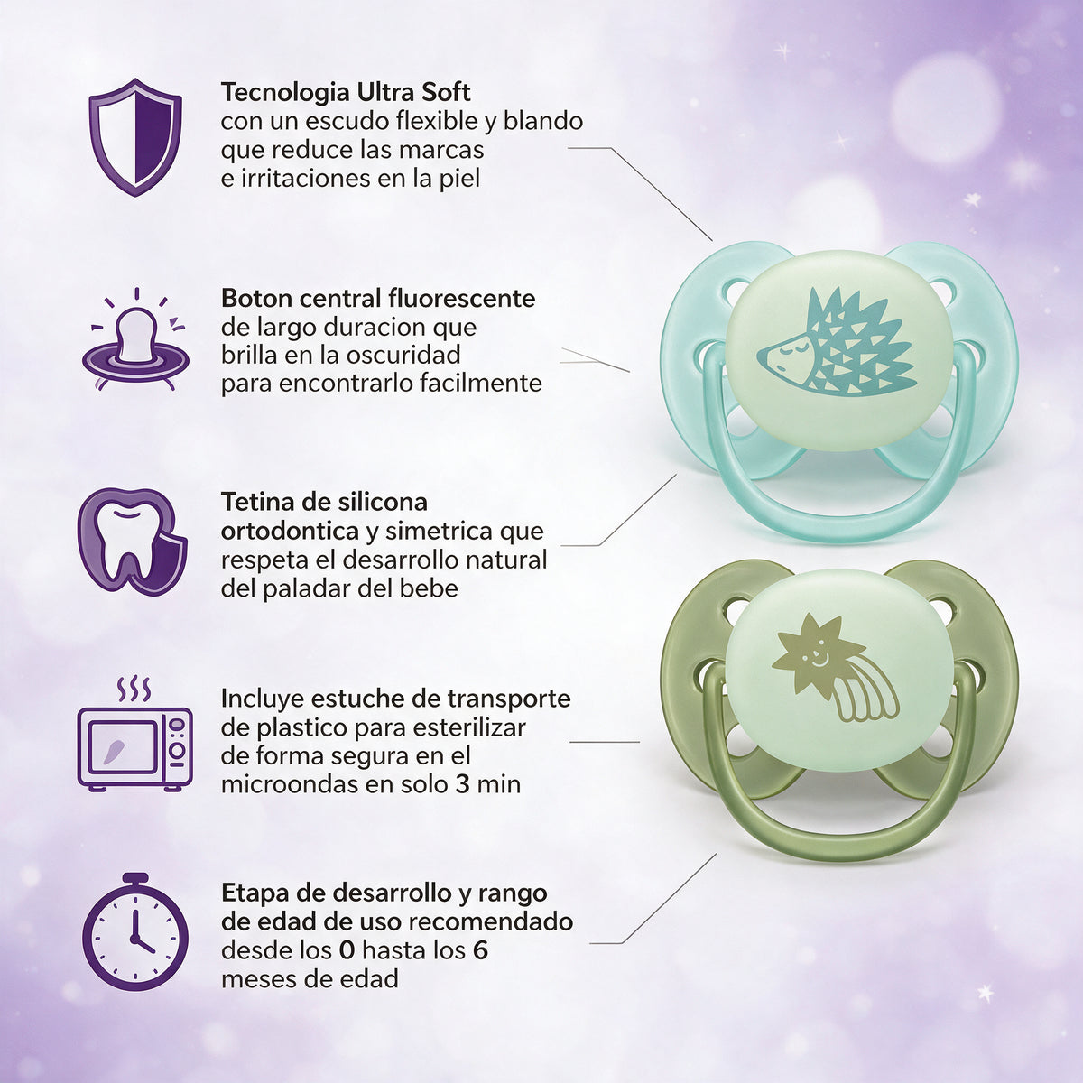 Philips Avent Chupetes Ultra Soft nocturnos 0-6 m niño 2 uds