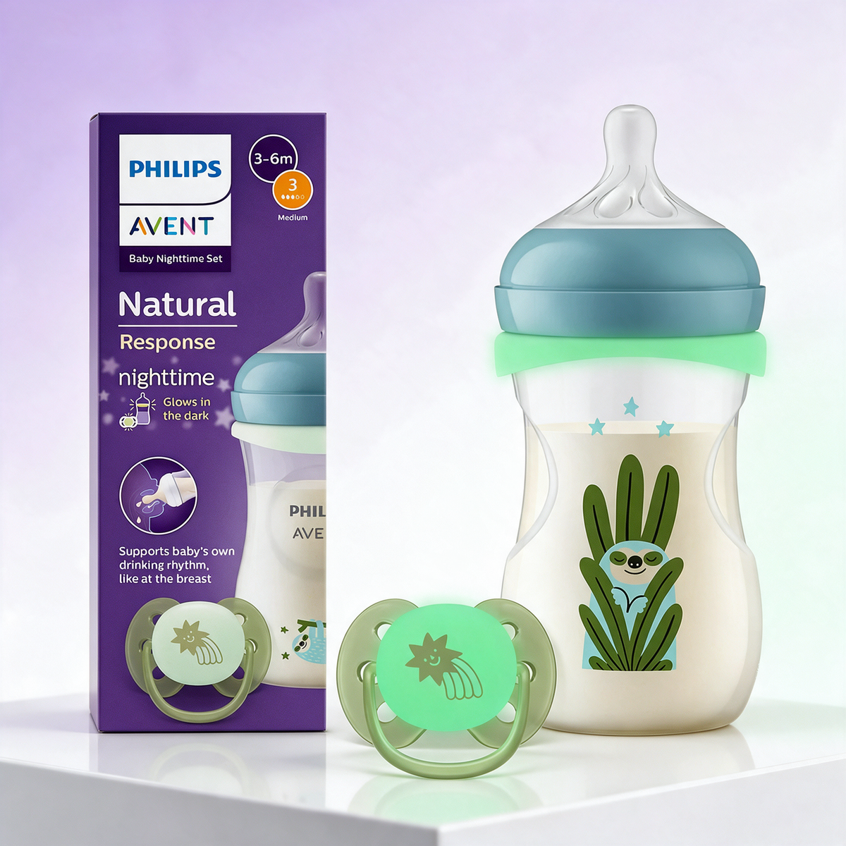 Philips Avent PACK Natural Response Nocturno (1biberón 260ml + 1 chupete ultra air nocturno 0-6m)